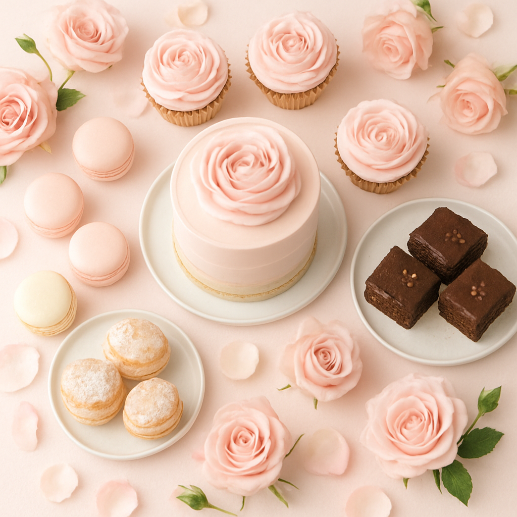 An assortment of cupcakes, brownies, cake, macarons and pastries from Dreamy Bites by Ghania